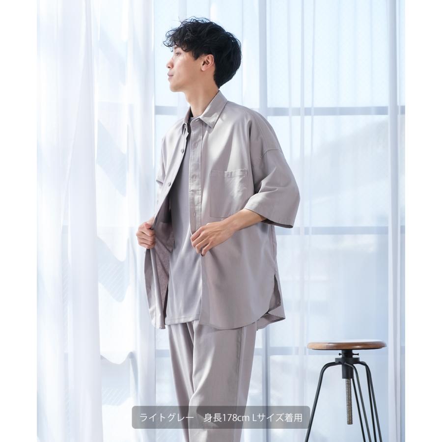 シャツ メンズ セットアップ対応 半袖シャツ ビッグシルエット トップス 麻 無地 | improves | 07