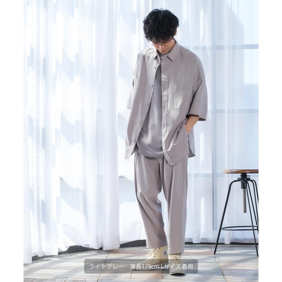 シャツ メンズ セットアップ対応 半袖シャツ ビッグシルエット トップス 麻 無地 | improves | 08