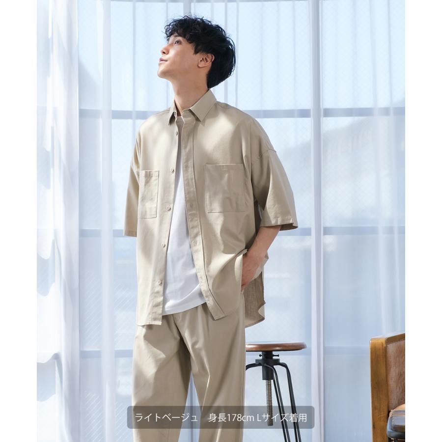 シャツ メンズ セットアップ対応 半袖シャツ ビッグシルエット トップス 麻 無地 | improves | 09