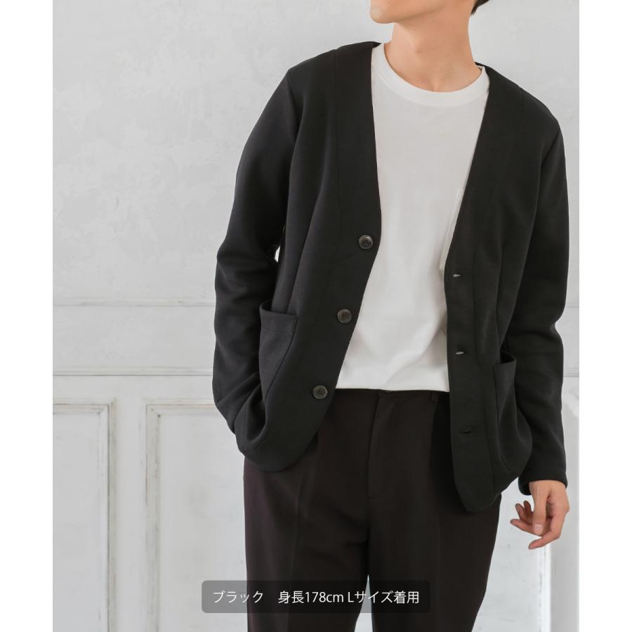 セットアップ対応 ジャケット メンズ カーディガン ポンチ シンプル カジュアル Vネック 無地 ジャージ スウェット ストレッチ ノーカラー | improves | 10