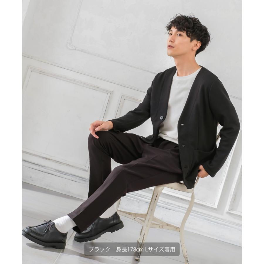 セットアップ対応 ジャケット メンズ カーディガン ポンチ シンプル カジュアル Vネック 無地 ジャージ スウェット ストレッチ ノーカラー | improves | 14