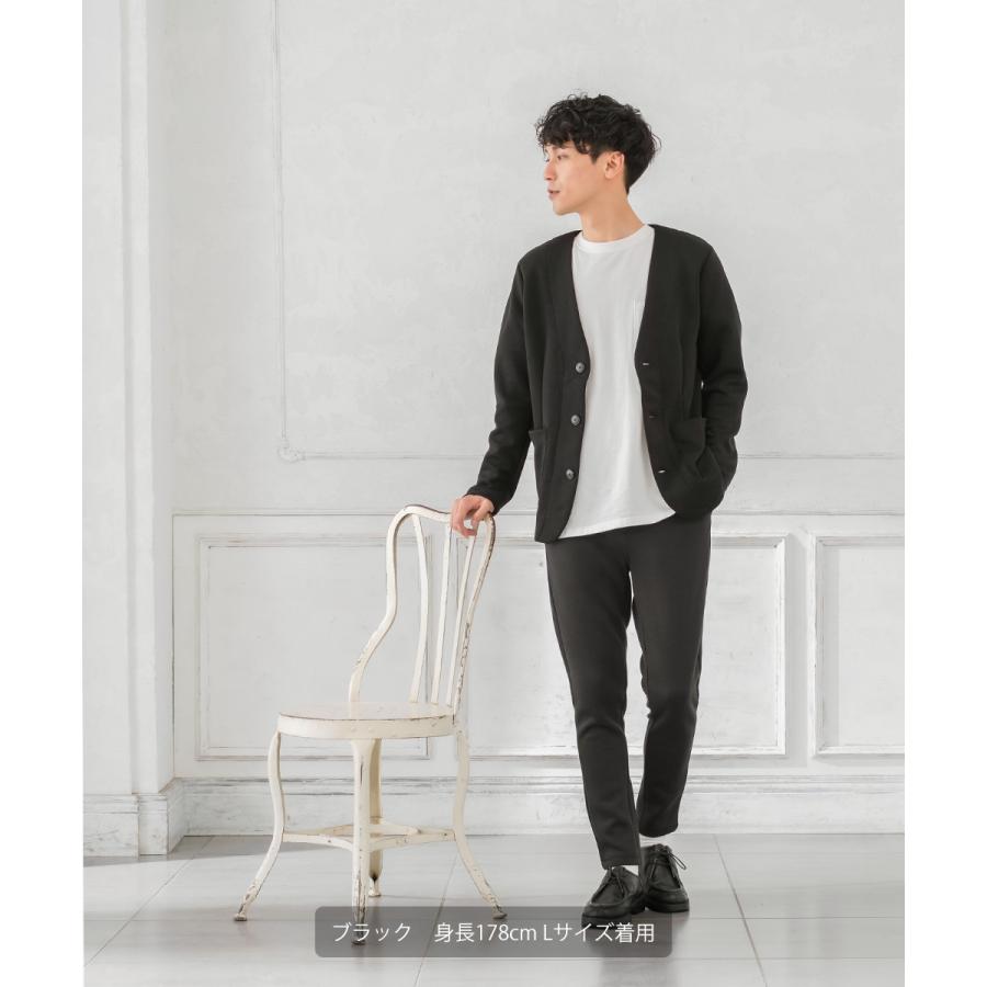 セットアップ対応 ジャケット メンズ カーディガン ポンチ シンプル カジュアル Vネック 無地 ジャージ スウェット ストレッチ ノーカラー | improves | 15
