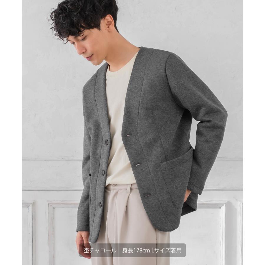 セットアップ対応 ジャケット メンズ カーディガン ポンチ シンプル カジュアル Vネック 無地 ジャージ スウェット ストレッチ ノーカラー | improves | 03