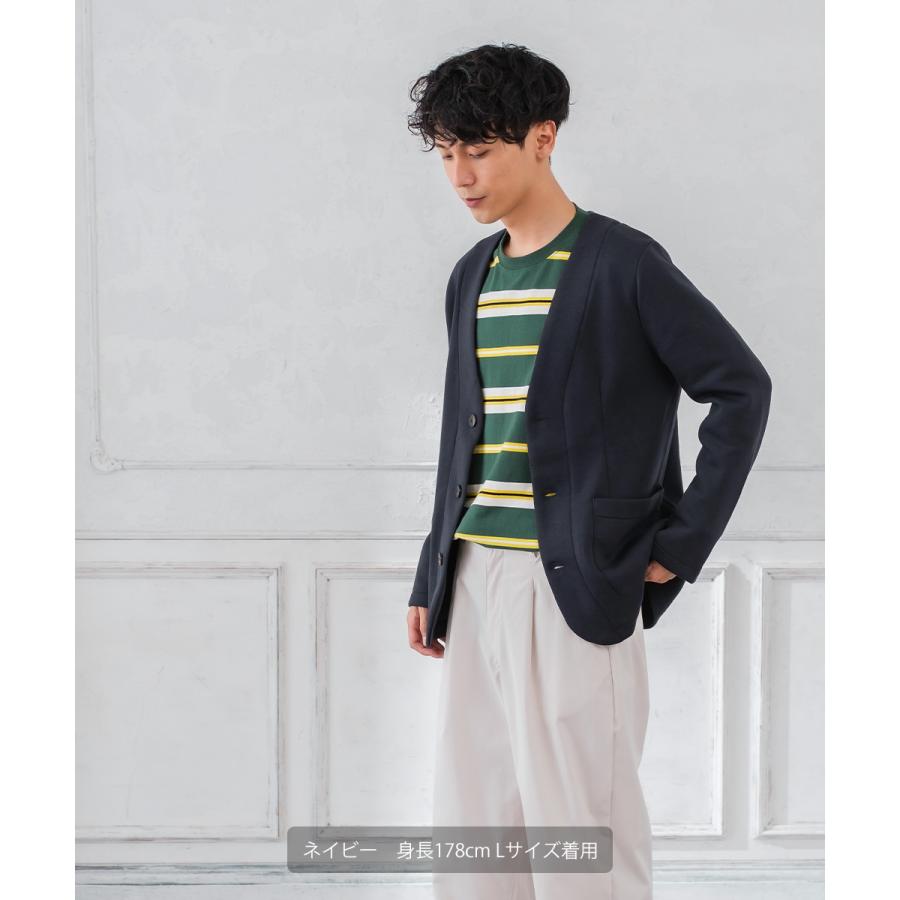 セットアップ対応 ジャケット メンズ カーディガン ポンチ シンプル カジュアル Vネック 無地 ジャージ スウェット ストレッチ ノーカラー | improves | 05
