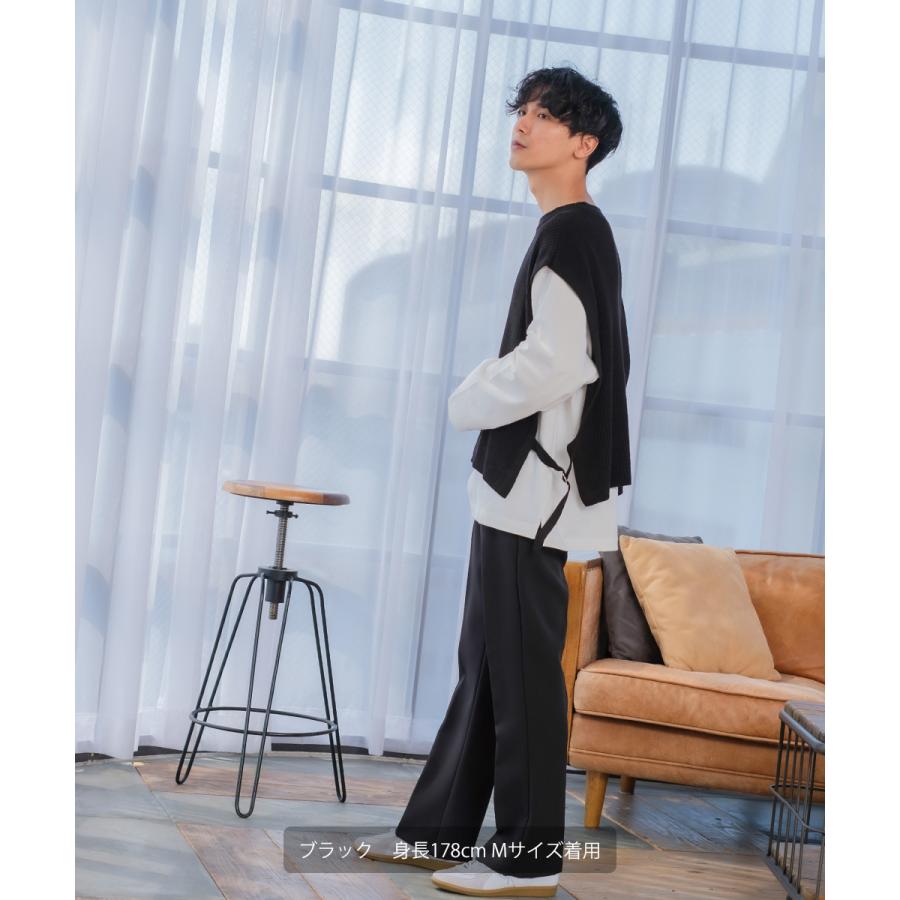 ニット ベスト 畦編み ざっくり ゆったり オーバーサイズ サイドリングベルト 丸首 クルーネック 無地 メンズ | improves | 15