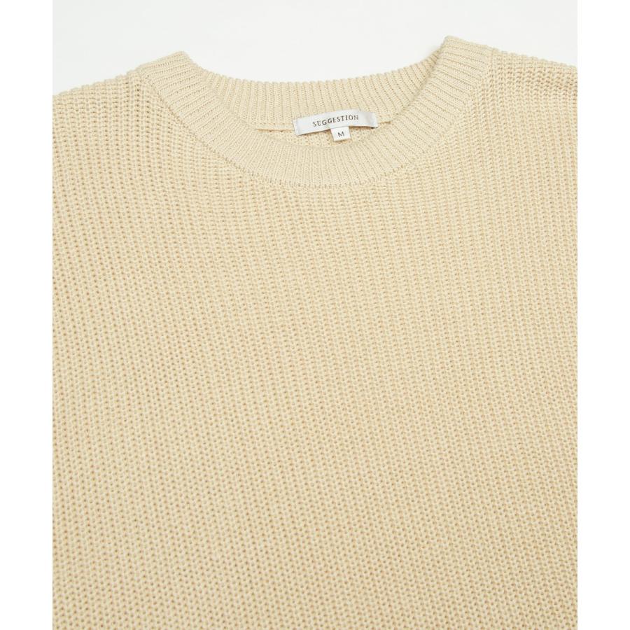 ニット ベスト 畦編み ざっくり ゆったり オーバーサイズ サイドリングベルト 丸首 クルーネック 無地 メンズ | improves | 17