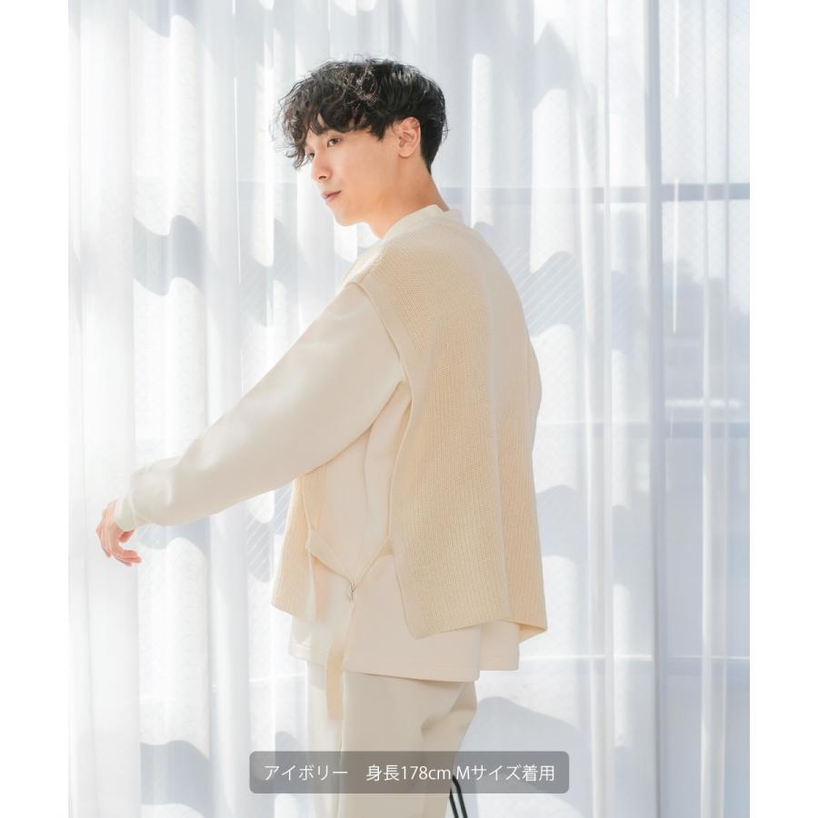 ニット ベスト 畦編み ざっくり ゆったり オーバーサイズ サイドリングベルト 丸首 クルーネック 無地 メンズ | improves | 02