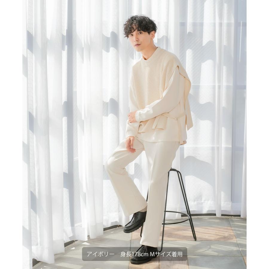 ニット ベスト 畦編み ざっくり ゆったり オーバーサイズ サイドリングベルト 丸首 クルーネック 無地 メンズ | improves | 03