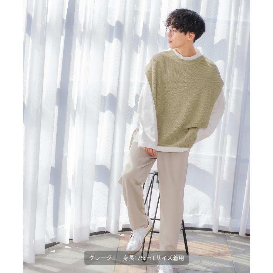 ニット ベスト 畦編み ざっくり ゆったり オーバーサイズ サイドリングベルト 丸首 クルーネック 無地 メンズ | improves | 06