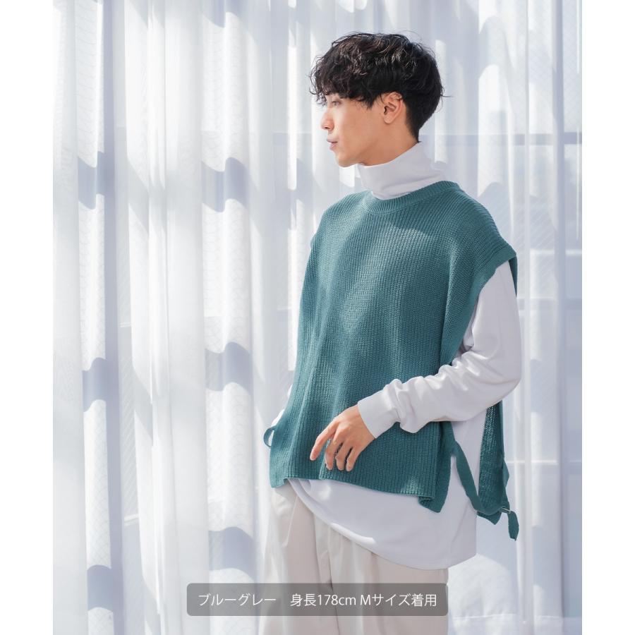 ニット ベスト 畦編み ざっくり ゆったり オーバーサイズ サイドリングベルト 丸首 クルーネック 無地 メンズ | improves | 07