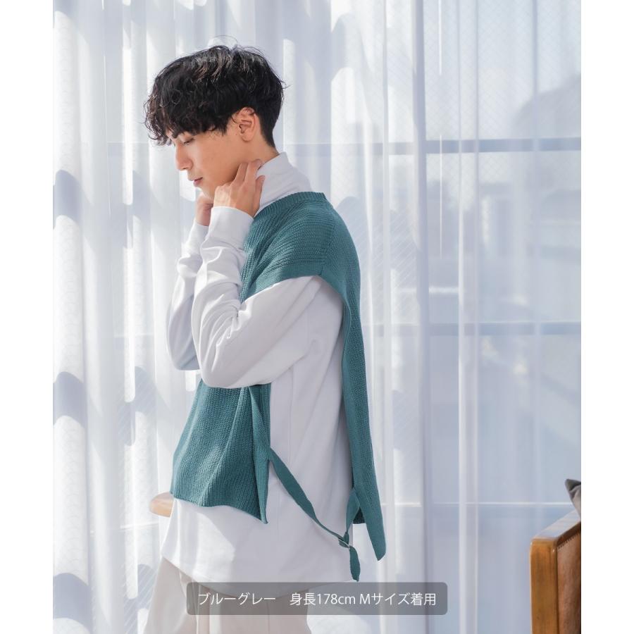 ニット ベスト 畦編み ざっくり ゆったり オーバーサイズ サイドリングベルト 丸首 クルーネック 無地 メンズ | improves | 08