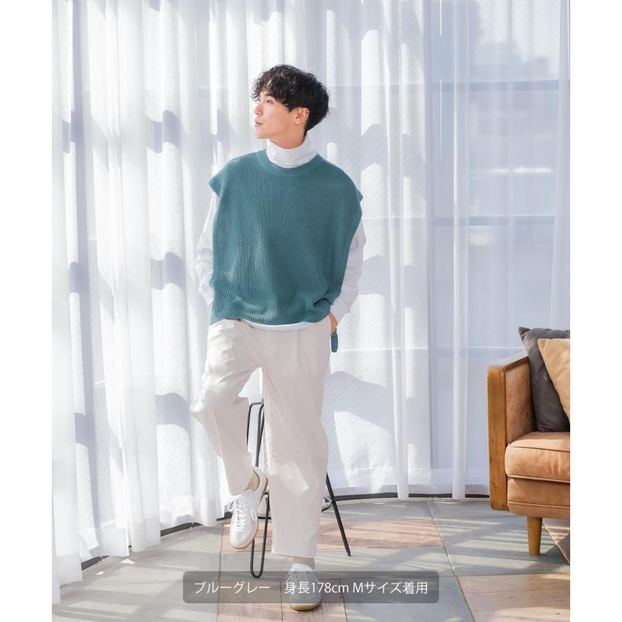 ニット ベスト 畦編み ざっくり ゆったり オーバーサイズ サイドリングベルト 丸首 クルーネック 無地 メンズ | improves | 09