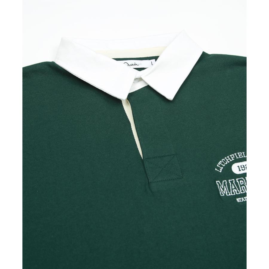 ラガーシャツ 長袖 カレッジロゴ 刺繍 肉厚 綿100 オーバーサイズ ゆったり 大きいサイズ ビッグシルエット メンズ | improves | 10