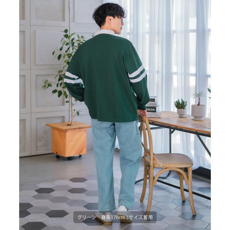 ラガーシャツ 長袖 カレッジロゴ 刺繍 肉厚 綿100 オーバーサイズ ゆったり 大きいサイズ ビッグシルエット メンズ | improves | 03