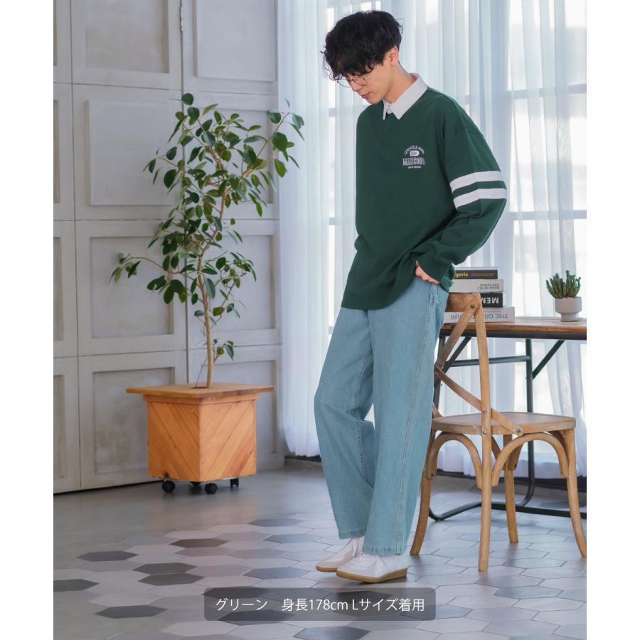 ラガーシャツ 長袖 カレッジロゴ 刺繍 肉厚 綿100 オーバーサイズ ゆったり 大きいサイズ ビッグシルエット メンズ | improves | 04