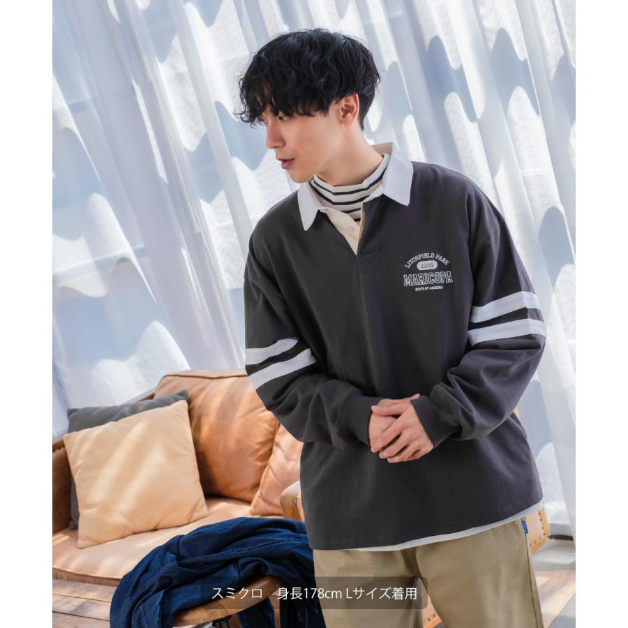 ラガーシャツ 長袖 カレッジロゴ 刺繍 肉厚 綿100 オーバーサイズ ゆったり 大きいサイズ ビッグシルエット メンズ | improves | 06