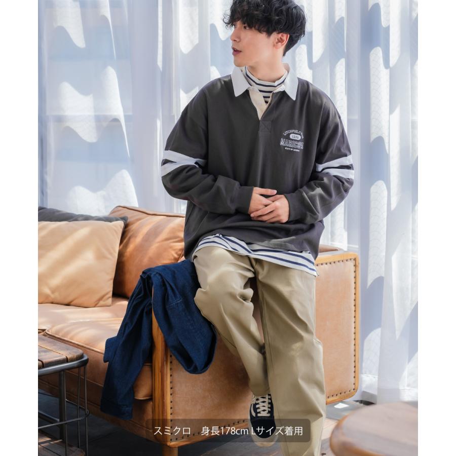 ラガーシャツ 長袖 カレッジロゴ 刺繍 肉厚 綿100 オーバーサイズ ゆったり 大きいサイズ ビッグシルエット メンズ | improves | 08