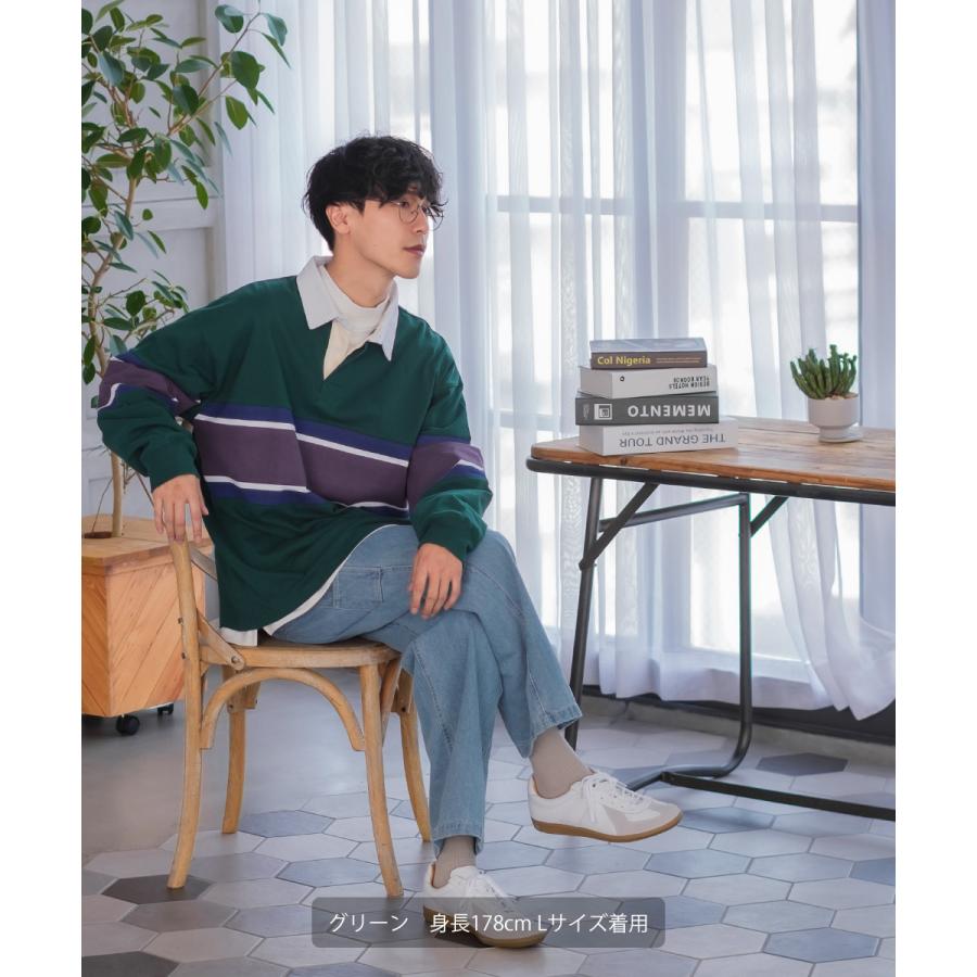 improves ラガーシャツ 長袖 ボーダー バイカラー 肉厚 綿100