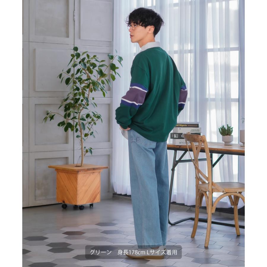 ラガーシャツ 長袖 ボーダー バイカラー 肉厚 綿100 オーバーサイズ ゆったり 大きいサイズ ビッグシルエット メンズ | improves | 07