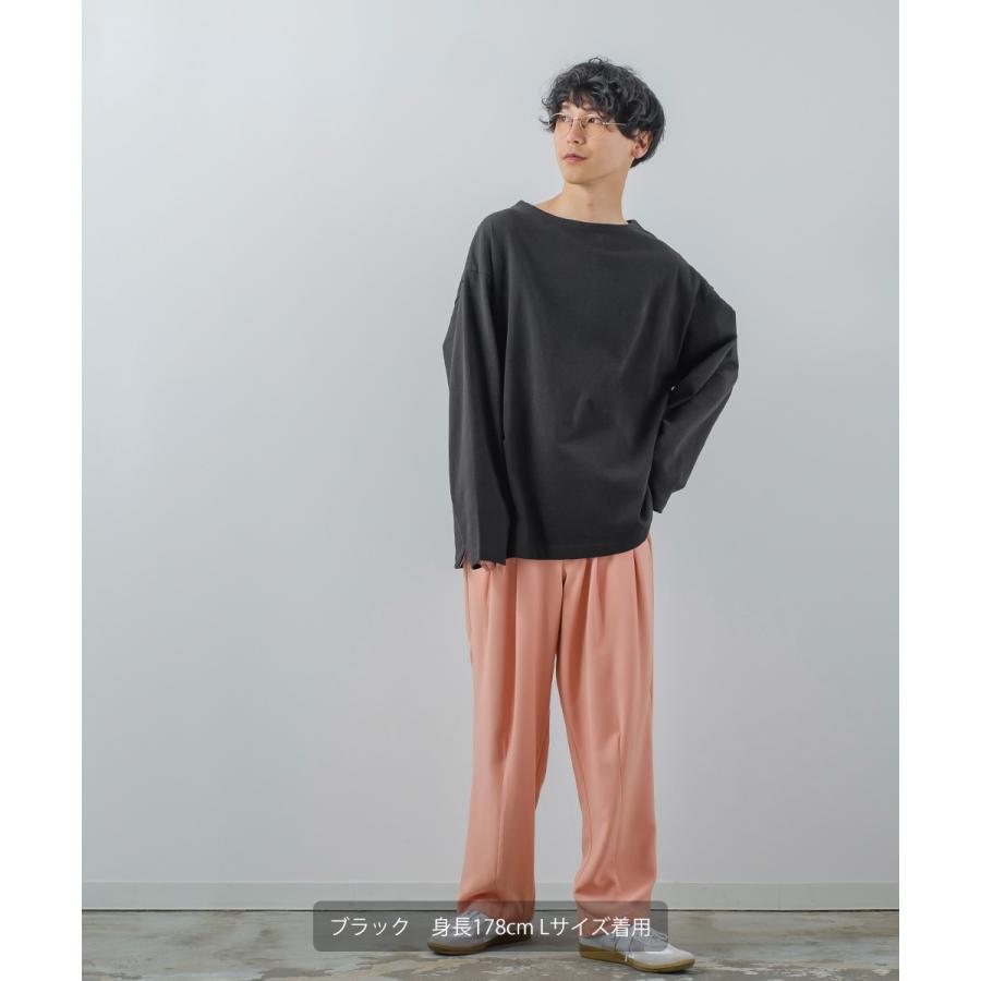 ロンT メンズ バスクシャツ 無地 ボーダー Tシャツ 長袖 ボートネック カットソー ロングTシャツ USコットン ヘビーウェイト オーバーサイズ | improves | 08