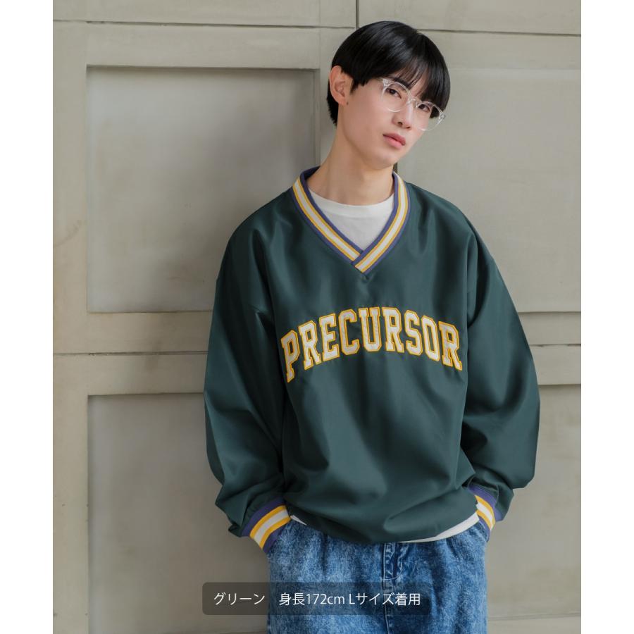 プルオーバー カレッジロゴ 刺繍 Vネック ロンT Tシャツ 長袖 ロングTシャツ メンズ  オーバーサイズ メンズ | improves | 03