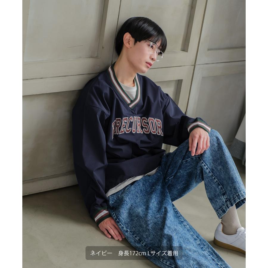 プルオーバー カレッジロゴ 刺繍 Vネック ロンT Tシャツ 長袖 ロングTシャツ メンズ  オーバーサイズ メンズ | improves | 04