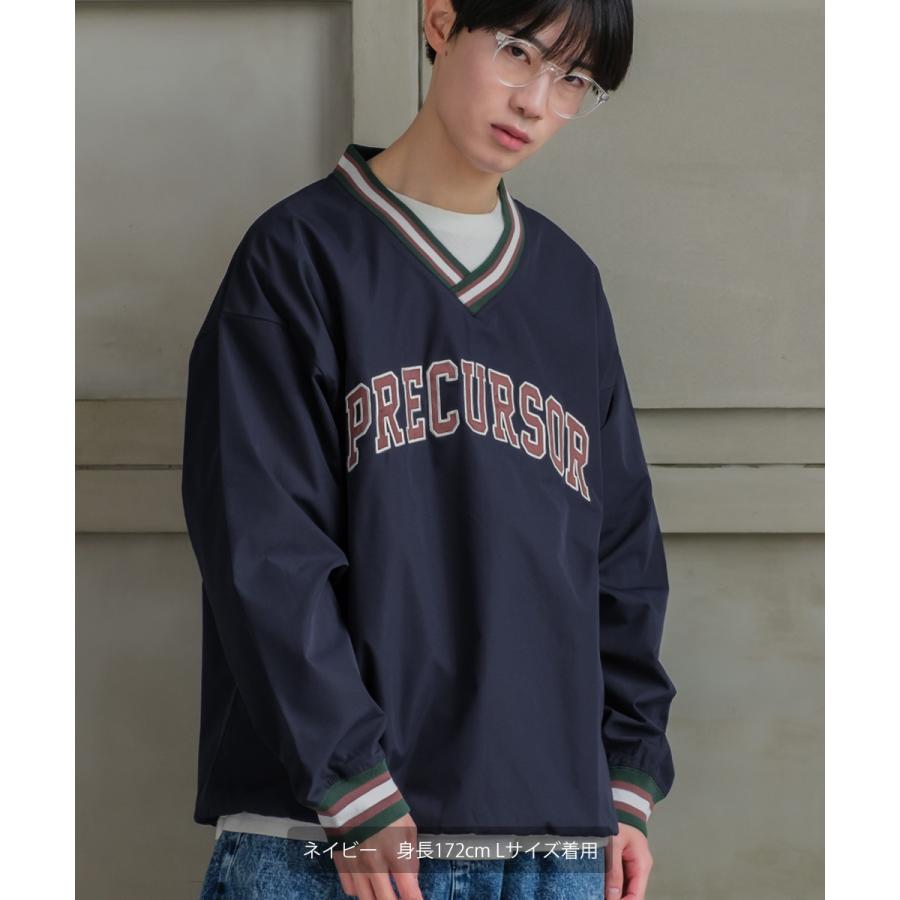 プルオーバー カレッジロゴ 刺繍 Vネック ロンT Tシャツ 長袖 ロングTシャツ メンズ  オーバーサイズ メンズ | improves | 05