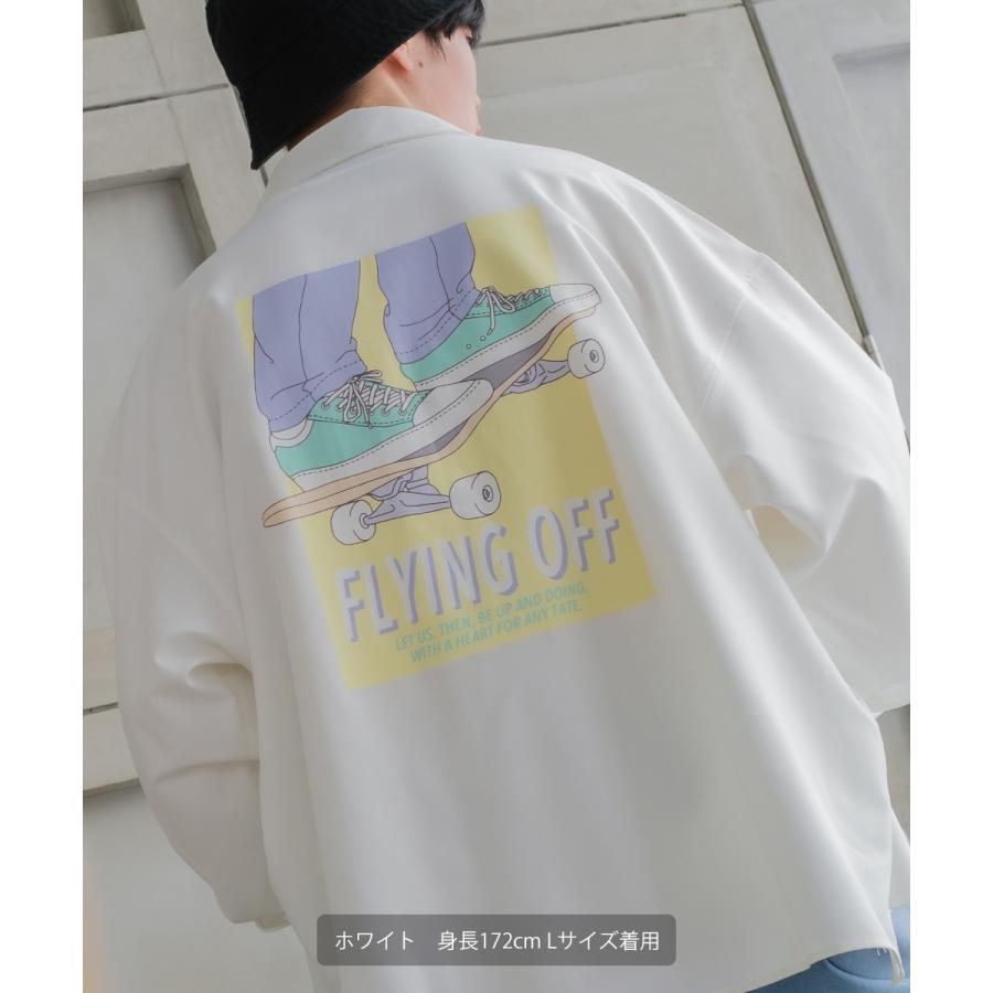 イラストプリントシャツ メンズ 刺繍 80's レトロ グラフィック レギュラーカラー オーバーサイズ ビッグシルエット | improves | 01