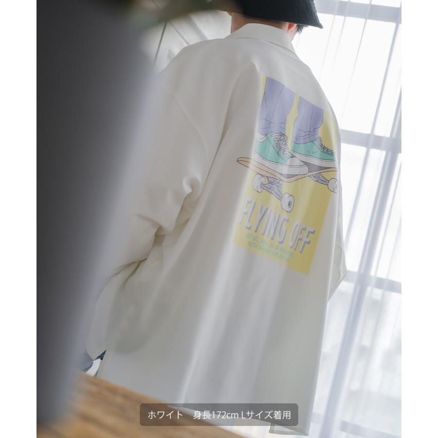 イラストプリントシャツ メンズ 刺繍 80's レトロ グラフィック レギュラーカラー オーバーサイズ ビッグシルエット | improves | 02