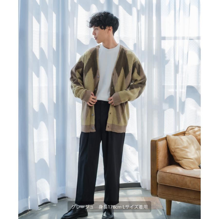 モヘアタッチ総柄カーディガン メンズ モヘア アーガイル Vネック 起毛 カーディガン ビッグシルエット オーバーサイズ | improves | 08