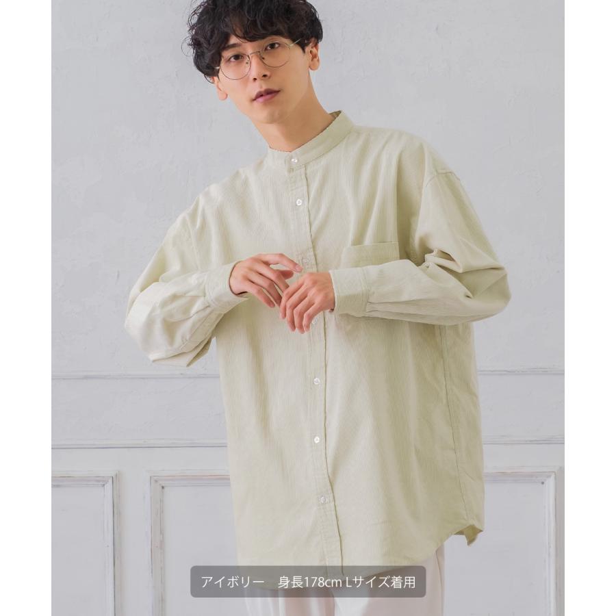 シャツ メンズ コーデュロイ バンドカラー ビッグシルエット オーバーサイズ ゆったり 大きいサイズ | improves | 01