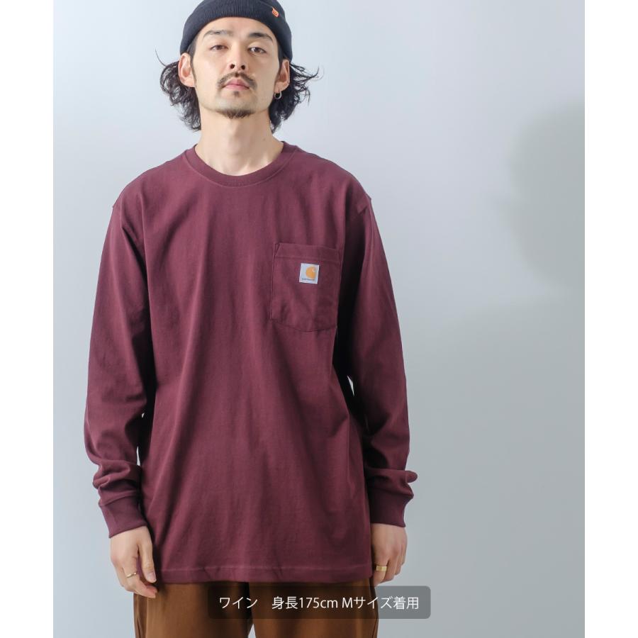 Carhartt カーハート ロンT メンズ 長袖Tシャツ 胸ポケット クルーネック ブランド ロゴ ポケット カットソー ホワイト ブラック グリーン ワイン ブルー | Carhartt | 14