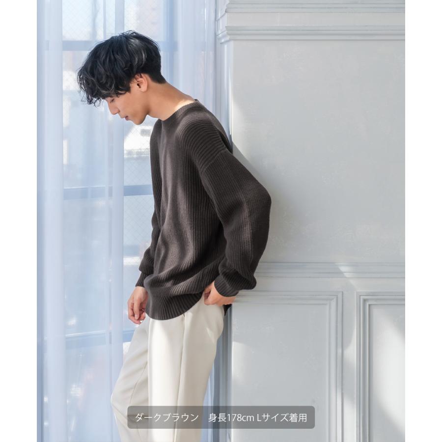 オーバーサイズニットセーター メンズ ハイバルキー片畔 コクーンシルエット クルーネック ビッグシルエット 大きいサイズ | improves | 12