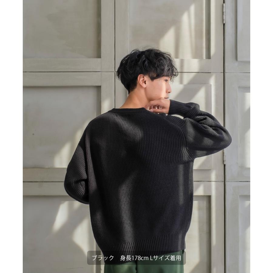 オーバーサイズニットセーター メンズ ハイバルキー片畔 コクーンシルエット クルーネック ビッグシルエット 大きいサイズ | improves | 03