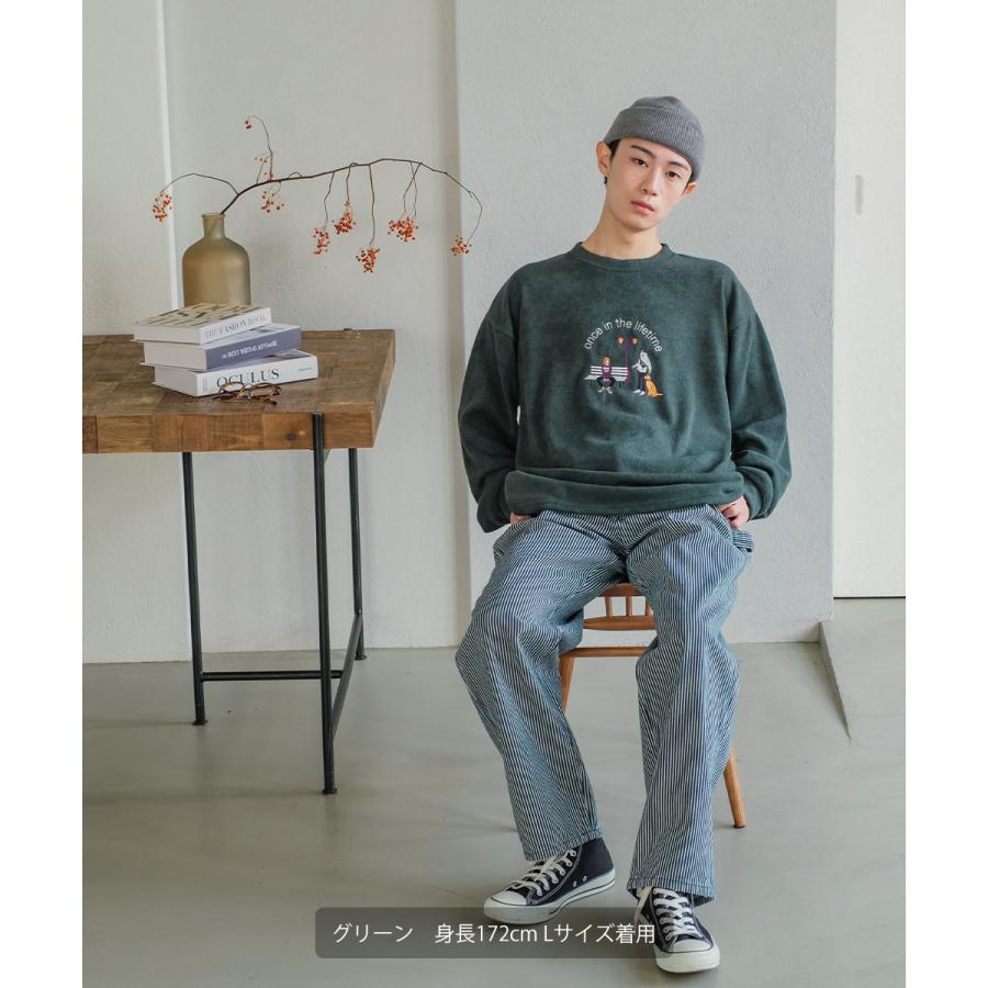 ニット メンズ サガラ刺繍ニットソー キャラクター刺繍 クルーネック 長袖 オーバーサイズ ゆったり アメカジ カジュアル | improves | 10