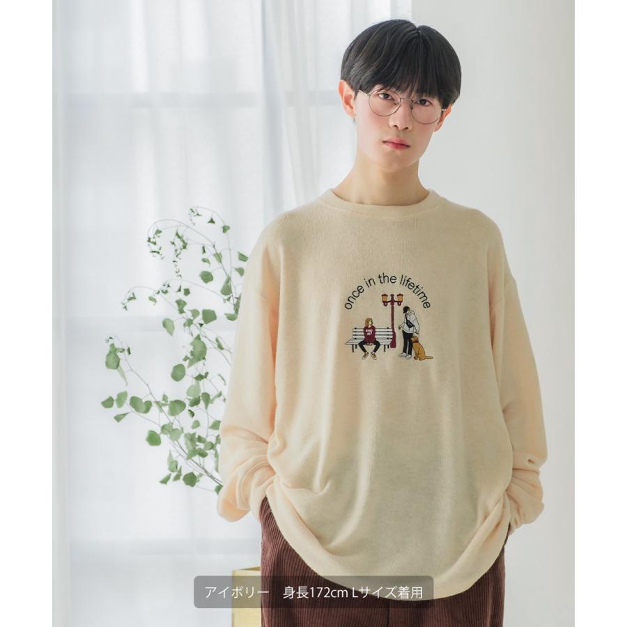 ニット メンズ サガラ刺繍ニットソー キャラクター刺繍 クルーネック 長袖 オーバーサイズ ゆったり アメカジ カジュアル | improves | 02