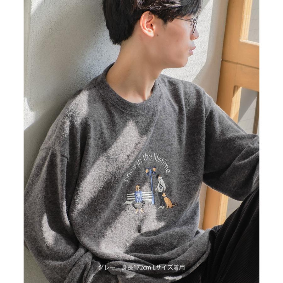 ニット メンズ サガラ刺繍ニットソー キャラクター刺繍 クルーネック 長袖 オーバーサイズ ゆったり アメカジ カジュアル | improves | 04