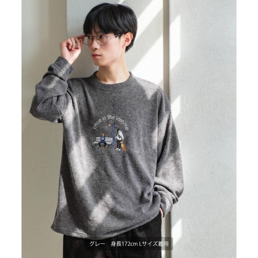 ニット メンズ サガラ刺繍ニットソー キャラクター刺繍 クルーネック 長袖 オーバーサイズ ゆったり アメカジ カジュアル | improves | 05