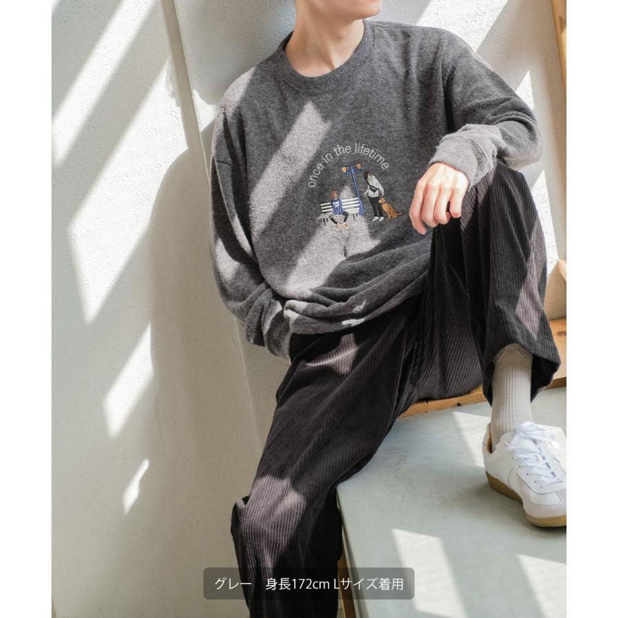 ニット メンズ サガラ刺繍ニットソー キャラクター刺繍 クルーネック 長袖 オーバーサイズ ゆったり アメカジ カジュアル | improves | 07