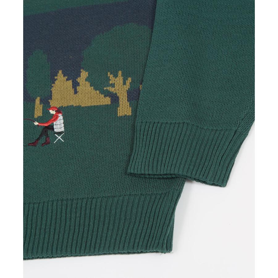 ヒト刺繍 ダブルジャガードニット セーター メンズ 長袖 クルーネック イラストタッチ レトロ 古着風 オーバーサイズ 大きいサイズ ゆったり 韓国ファッション | improves | 12