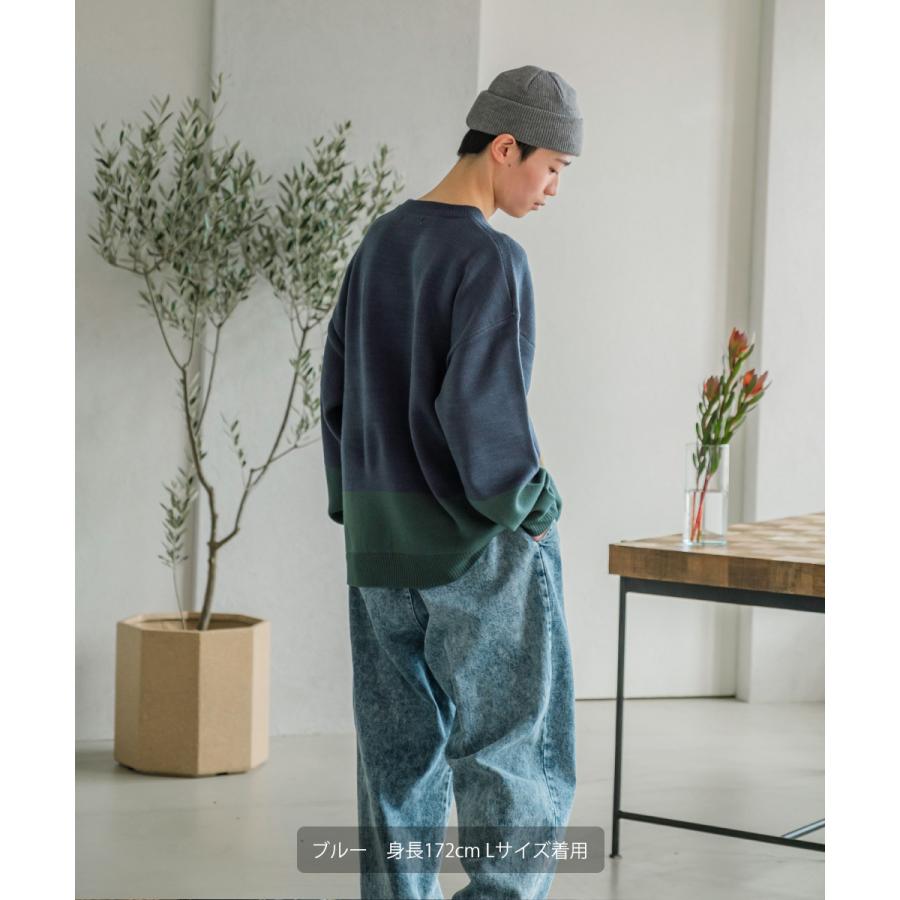 ヒト刺繍 ダブルジャガードニット セーター メンズ 長袖 クルーネック イラストタッチ レトロ 古着風 オーバーサイズ 大きいサイズ ゆったり 韓国ファッション | improves | 04