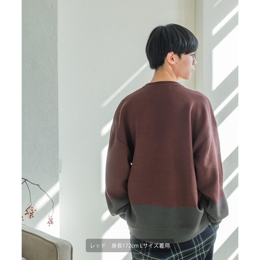 ヒト刺繍 ダブルジャガードニット セーター メンズ 長袖 クルーネック イラストタッチ レトロ 古着風 オーバーサイズ 大きいサイズ ゆったり 韓国ファッション | improves | 08