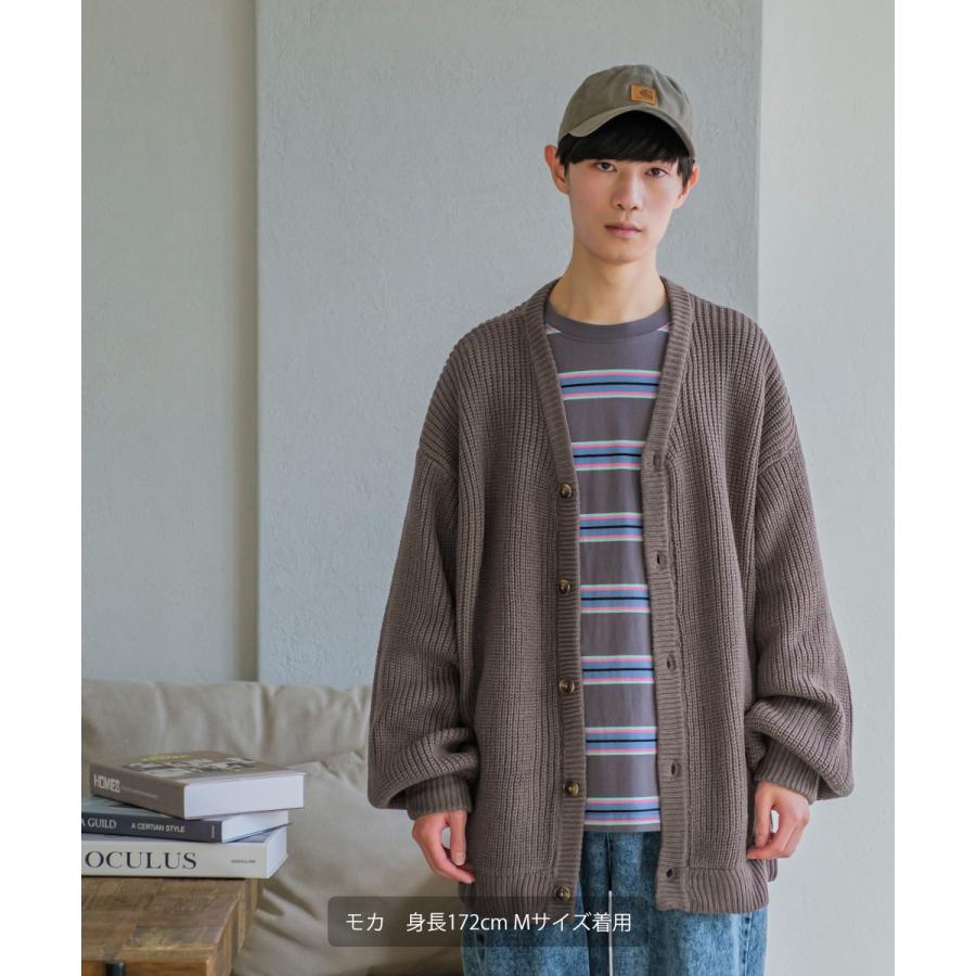 アクリルバルキー畔ニット バルーンスリーブ Vネック カーディガン メンズ チャンキーニット 無地 オーバーサイズ 大きいサイズ ゆったり 韓国ファッション | improves | 10