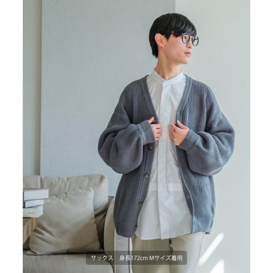 アクリルバルキー畔ニット バルーンスリーブ Vネック カーディガン メンズ チャンキーニット 無地 オーバーサイズ 大きいサイズ ゆったり 韓国ファッション | improves | 14