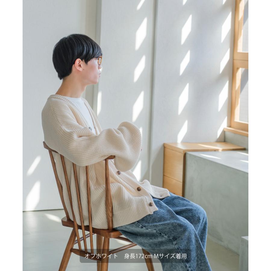 アクリルバルキー畔ニット バルーンスリーブ Vネック カーディガン メンズ チャンキーニット 無地 オーバーサイズ 大きいサイズ ゆったり 韓国ファッション | improves | 03