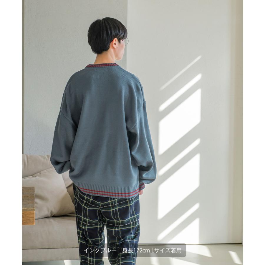 カレッジロゴ ダブルジャガードニット セーター メンズ クルーネック 袖ロゴ 刺繍 オーバーサイズ 大きいサイズ ゆったり 韓国ファッション カジュアル アメカジ | improves | 07