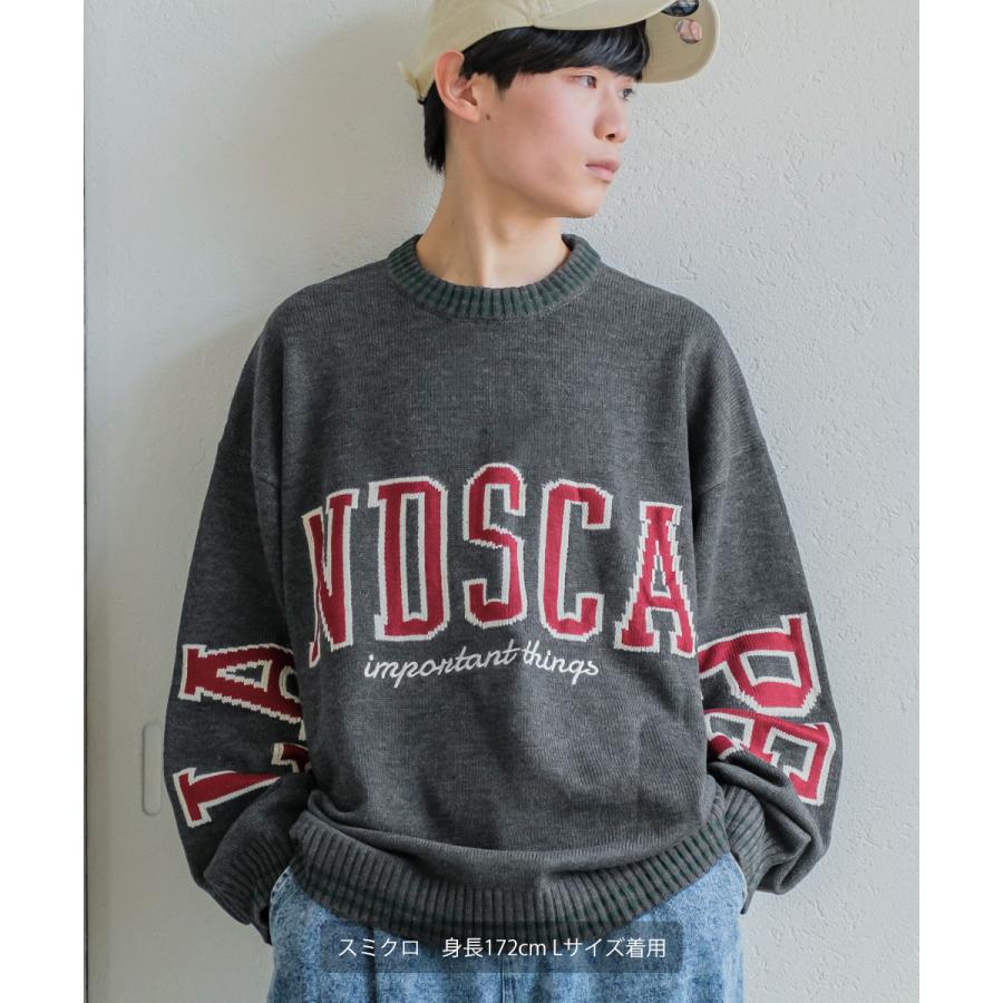 カレッジロゴ ダブルジャガードニット セーター メンズ クルーネック 袖ロゴ 刺繍 オーバーサイズ 大きいサイズ ゆったり 韓国ファッション カジュアル アメカジ | improves | 08