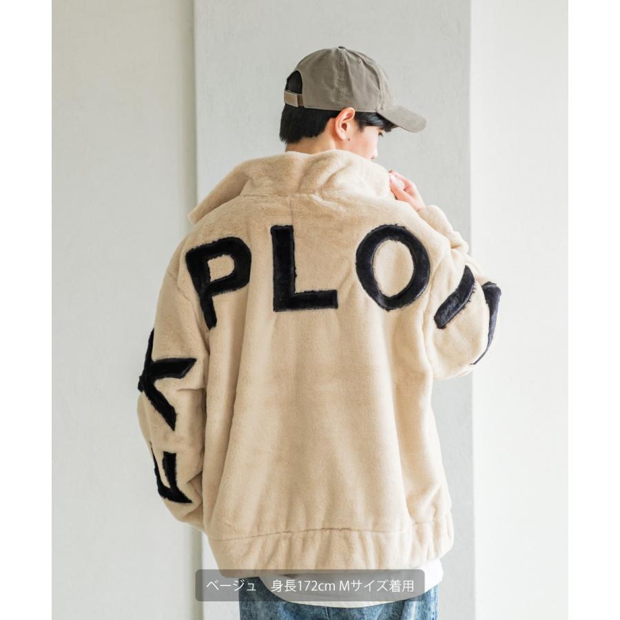 バックロゴ ファーブルゾン メンズ ジャケット ビッグシルエット オーバーサイズ 大きいサイズ ゆったり ドロップショルダー アウター 韓国 ブラック | improves | 10