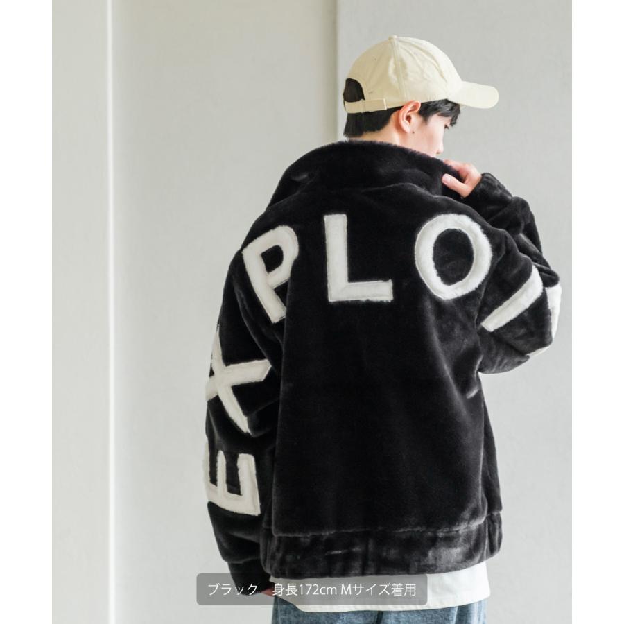 バックロゴ ファーブルゾン メンズ ジャケット ビッグシルエット オーバーサイズ 大きいサイズ ゆったり ドロップショルダー アウター 韓国 ブラック | improves | 14
