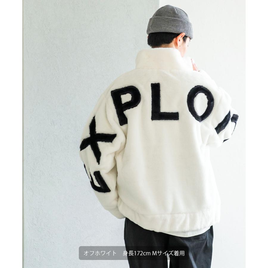 バックロゴ ファーブルゾン メンズ ジャケット ビッグシルエット オーバーサイズ 大きいサイズ ゆったり ドロップショルダー アウター 韓国 ブラック | improves | 04